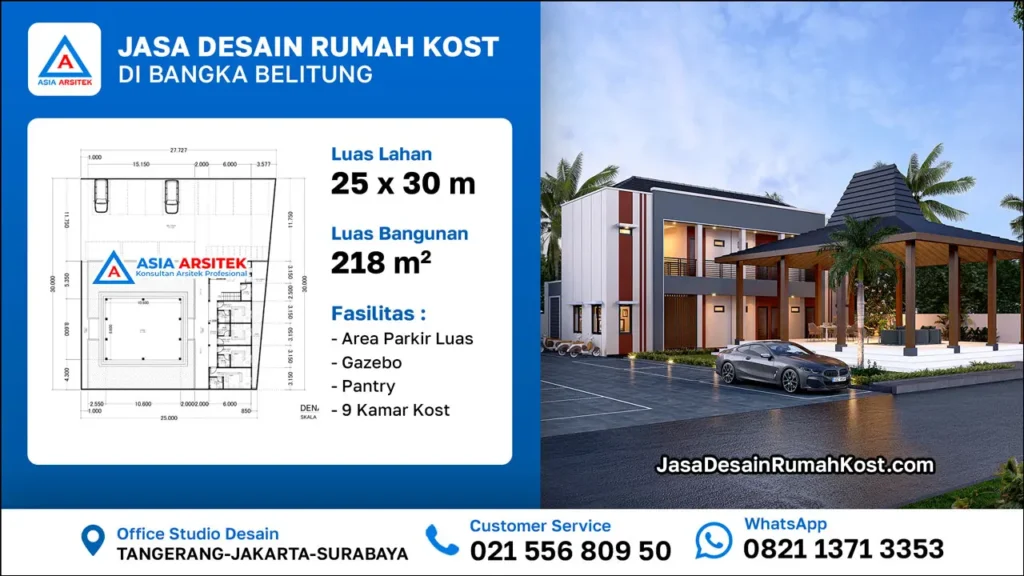 Jasa Desain Rumah Kost 2 Lantai di Bangka Belitung