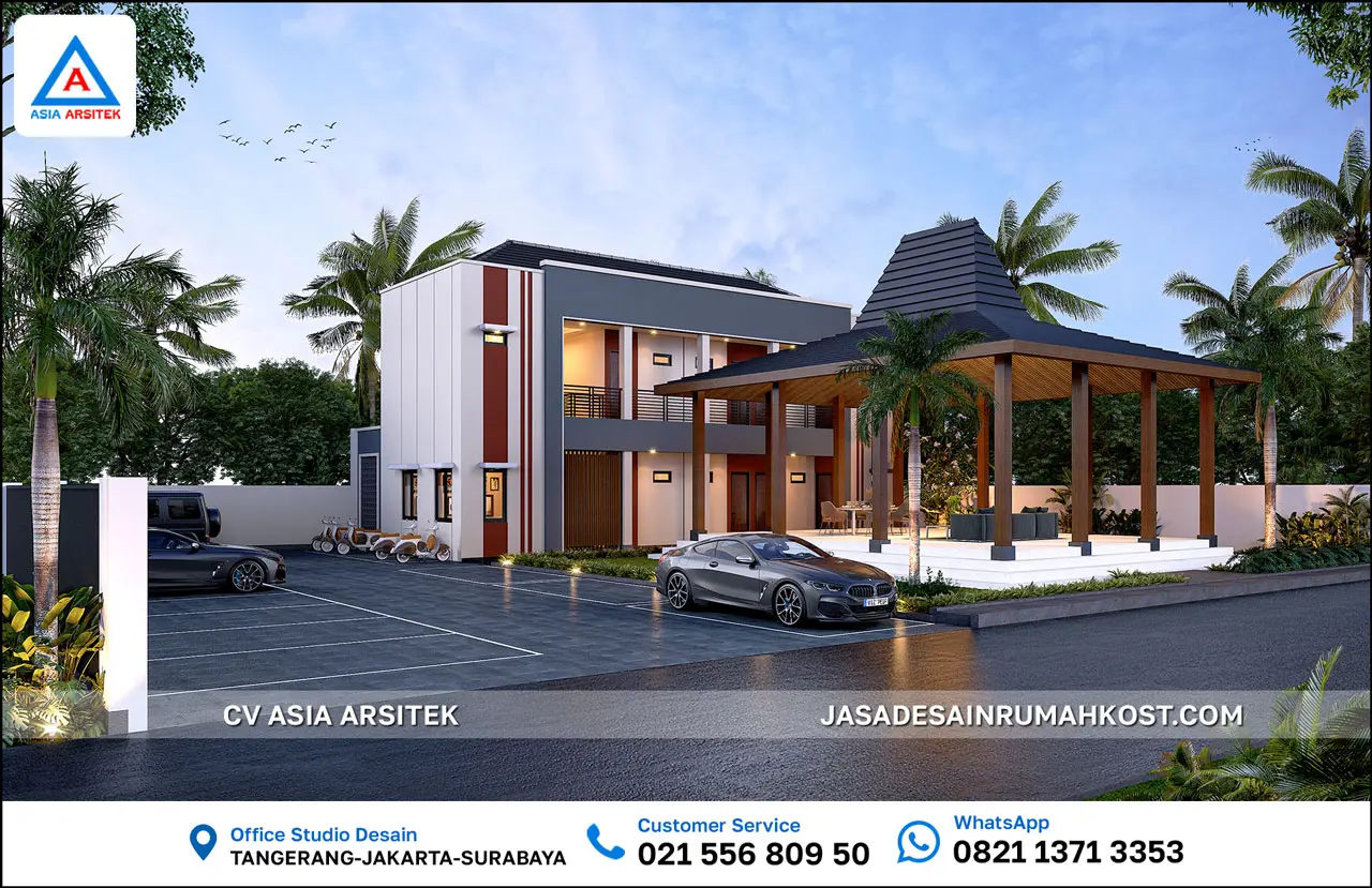 Jasa Desain Rumah Kost 2 Lantai di Bangka Belitung parkir