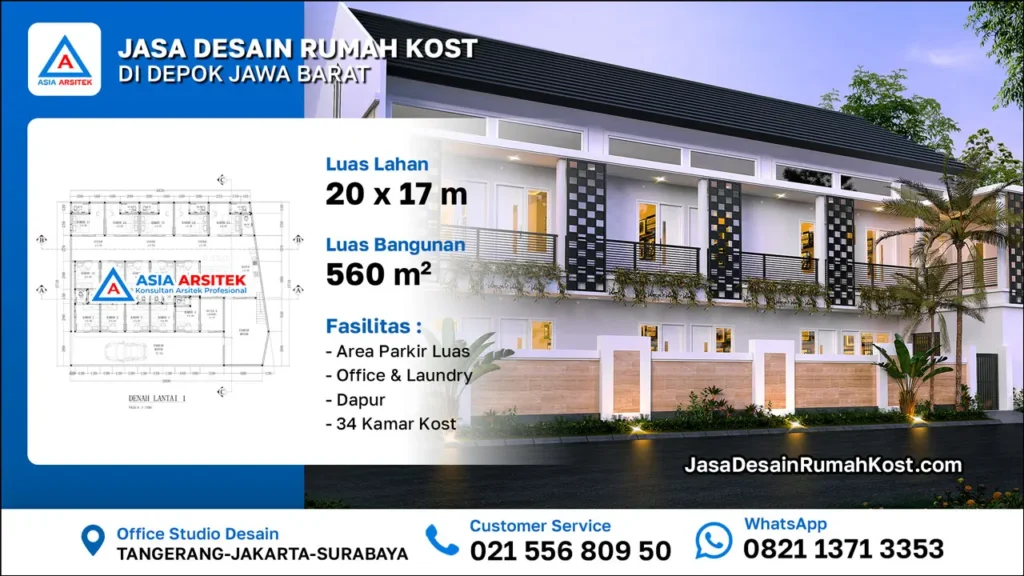 Jasa Desain Rumah Kost 2 Lantai di Depok