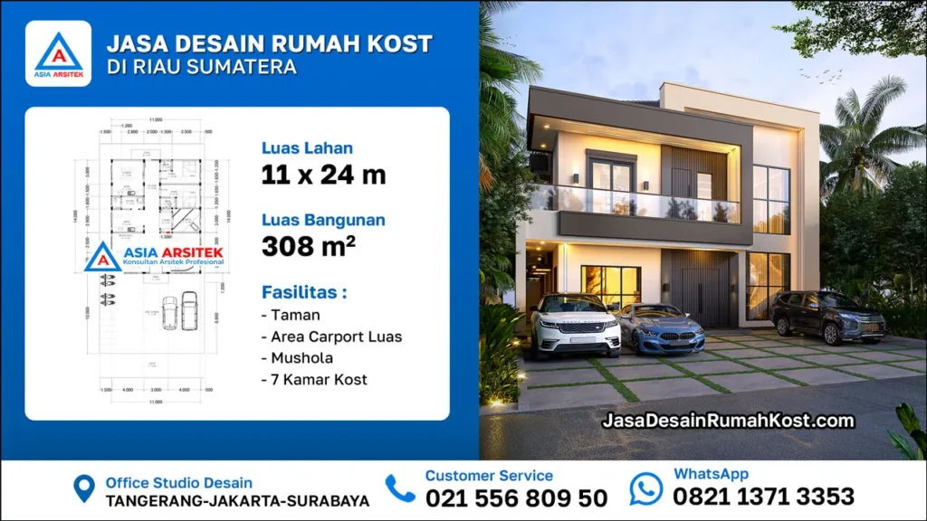 Jasa Desain Rumah Kost 2 Lantai di Riau Sumatera Tengah