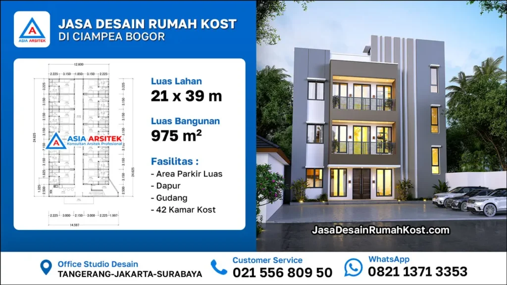 Jasa Desain Rumah Kost 3 Lantai di Ciampea Bogor