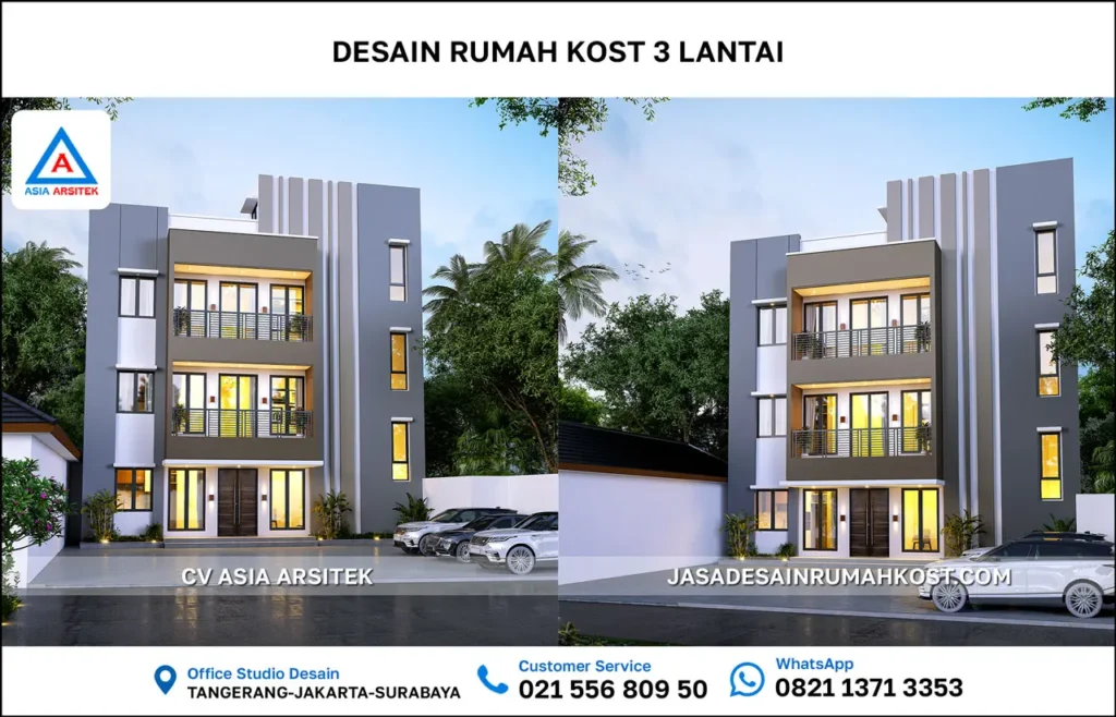 Jasa Desain Rumah Kost 3 Lantai di Ciampea Bogor depan