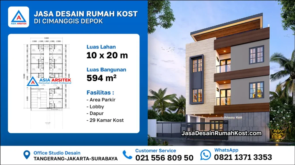 Jasa Desain Rumah Kost 3 Lantai di Cimanggis Depok