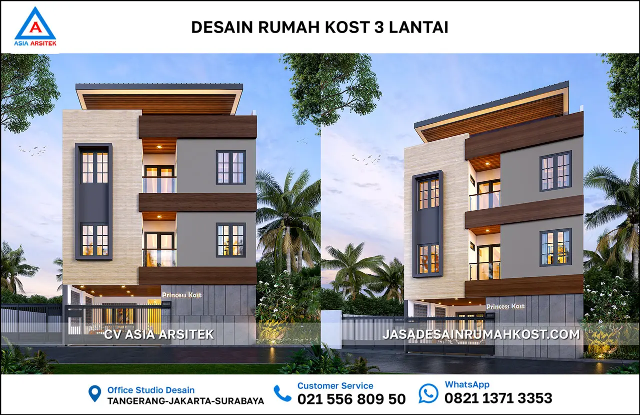 Jasa Desain Rumah Kost 3 Lantai di Cimanggis Depok depan