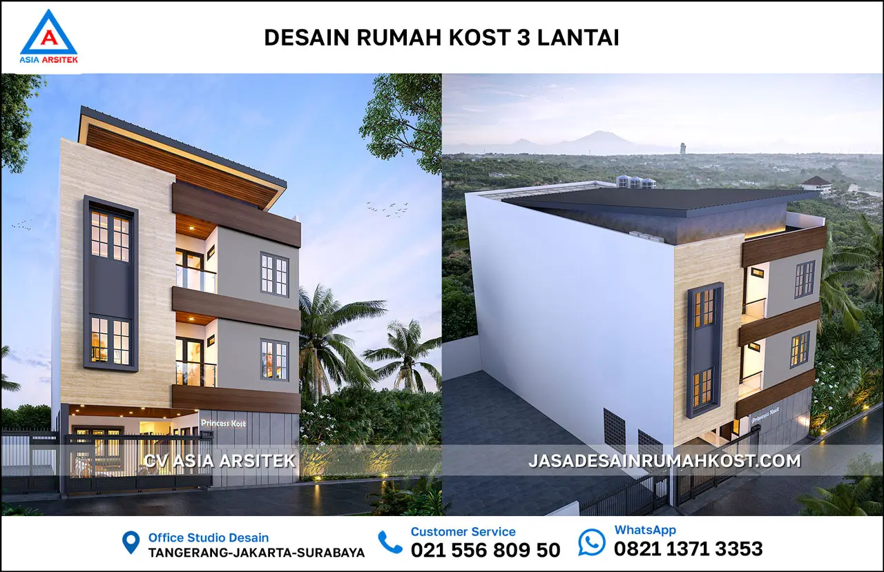 Jasa Desain Rumah Kost 3 Lantai di Cimanggis Depok depan atas