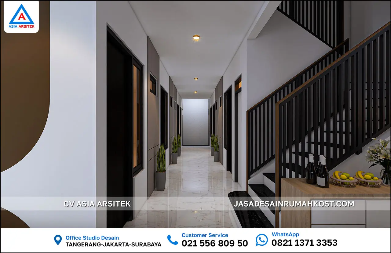 Jasa Desain Rumah Kost 3 Lantai di Cimanggis Depok selasar tangga