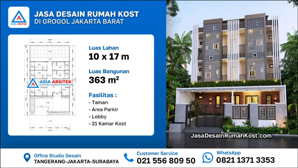 Jasa Desain Rumah Kost 3 Lantai di Grogol Petamburan