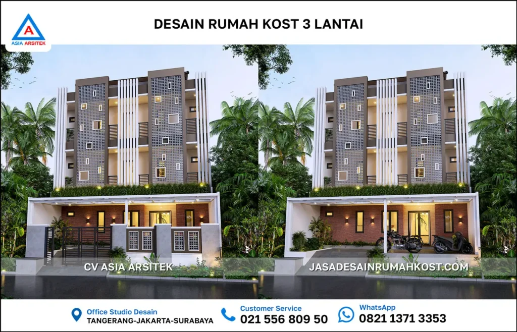 Jasa Desain Rumah Kost 3 Lantai di Grogol Petamburan depan
