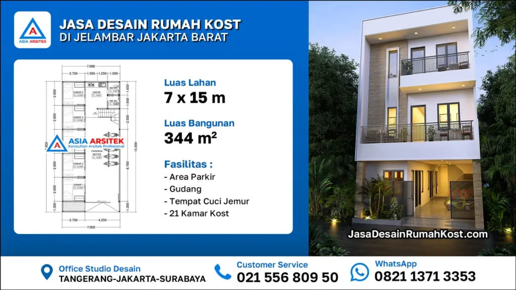 Jasa Desain Rumah Kost 3 Lantai di Jelambar Jakarta Barat
