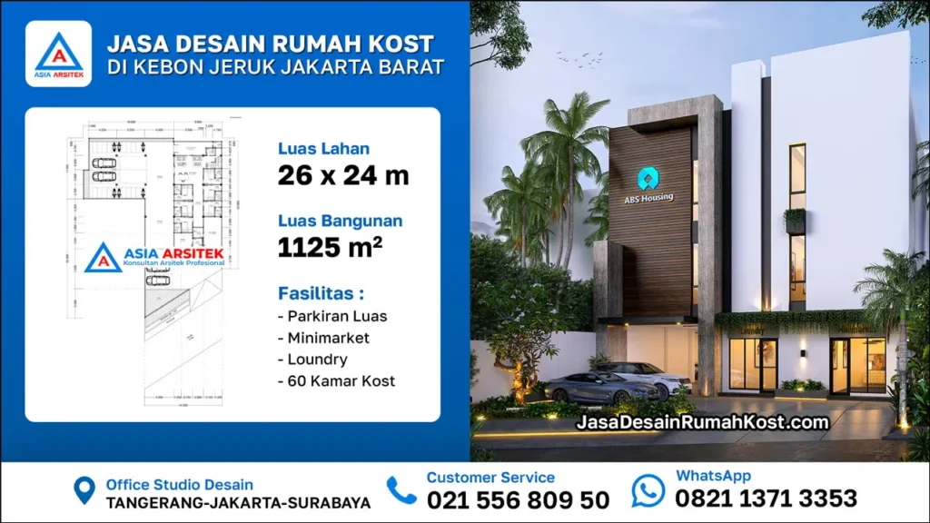Jasa Desain Rumah Kost 3 Lantai di Kebon Jeruk Jakarta Barat