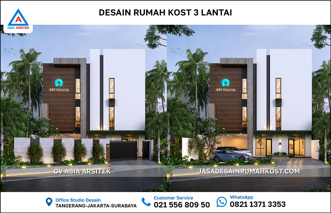 Jasa Desain Rumah Kost 3 Lantai di Kebon Jeruk Jakarta Barat depan