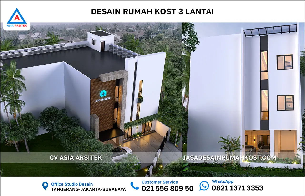 Jasa Desain Rumah Kost 3 Lantai di Kebon Jeruk Jakarta Barat atas belakang