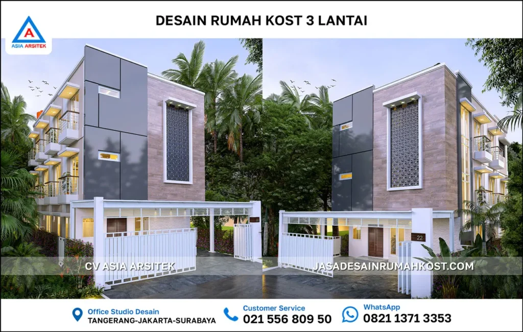 Jasa Desain Rumah Kost 3 Lantai di Kota Jakarta Selatan depan