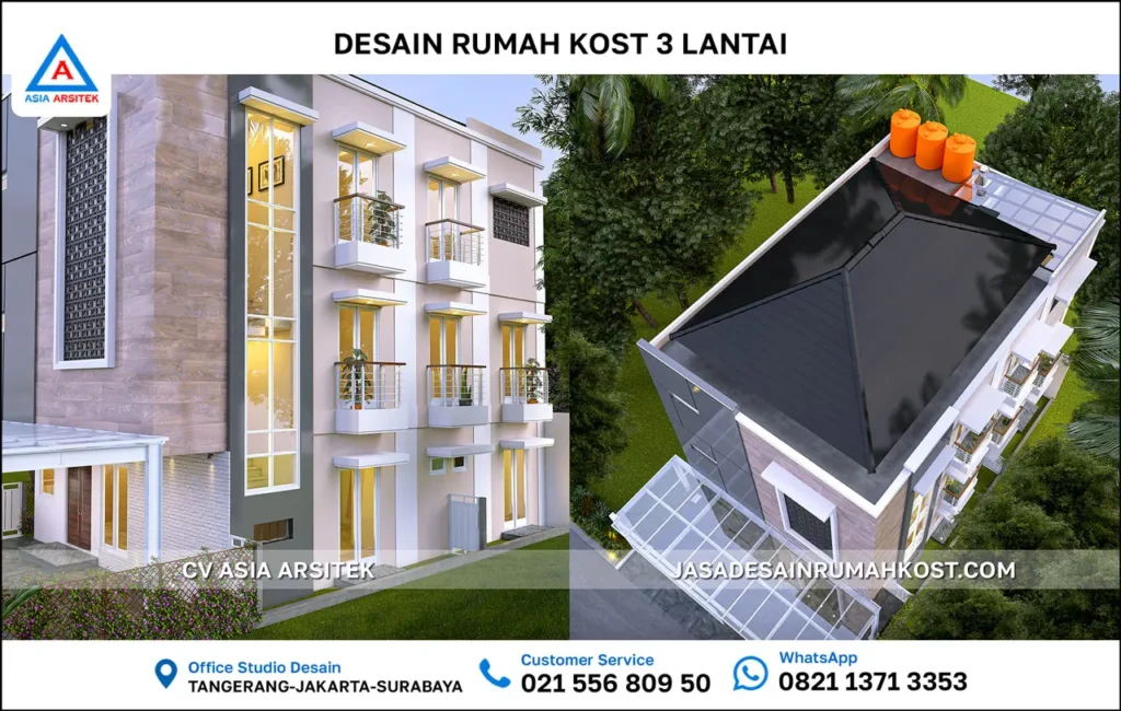 Jasa Desain Rumah Kost 3 Lantai di Kota Jakarta Selatan samping atas