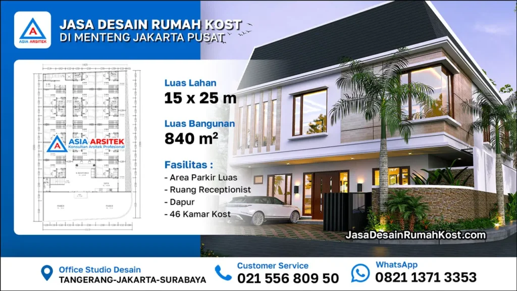 Jasa Desain Rumah Kost 3 Lantai di Menteng Jakarta Pusat
