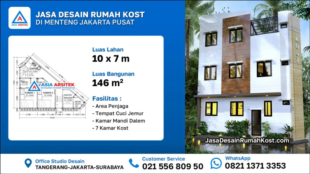 Jasa Desain Rumah Kost 3 Lantai di Menteng Jakarta Pusat