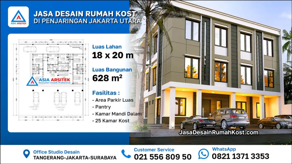 Jasa Desain Rumah Kost 3 Lantai di Penjaringan Jakarta Utara