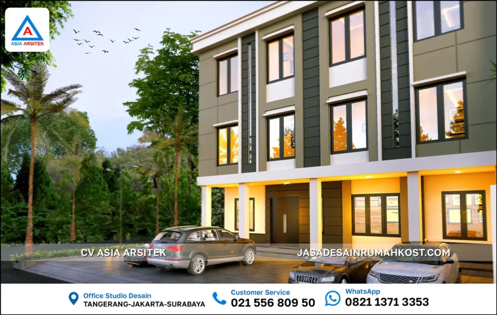 Jasa Desain Rumah Kost 3 Lantai di Penjaringan Jakarta Utara fasad