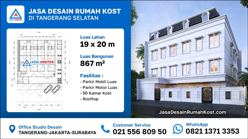 Jasa Desain Rumah Kost 3 Lantai di Serpong Tangerang Selatan