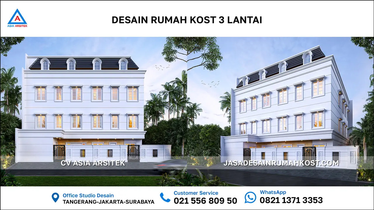 Jasa Desain Rumah Kost 3 Lantai di Serpong Tangerang Selatan Depan