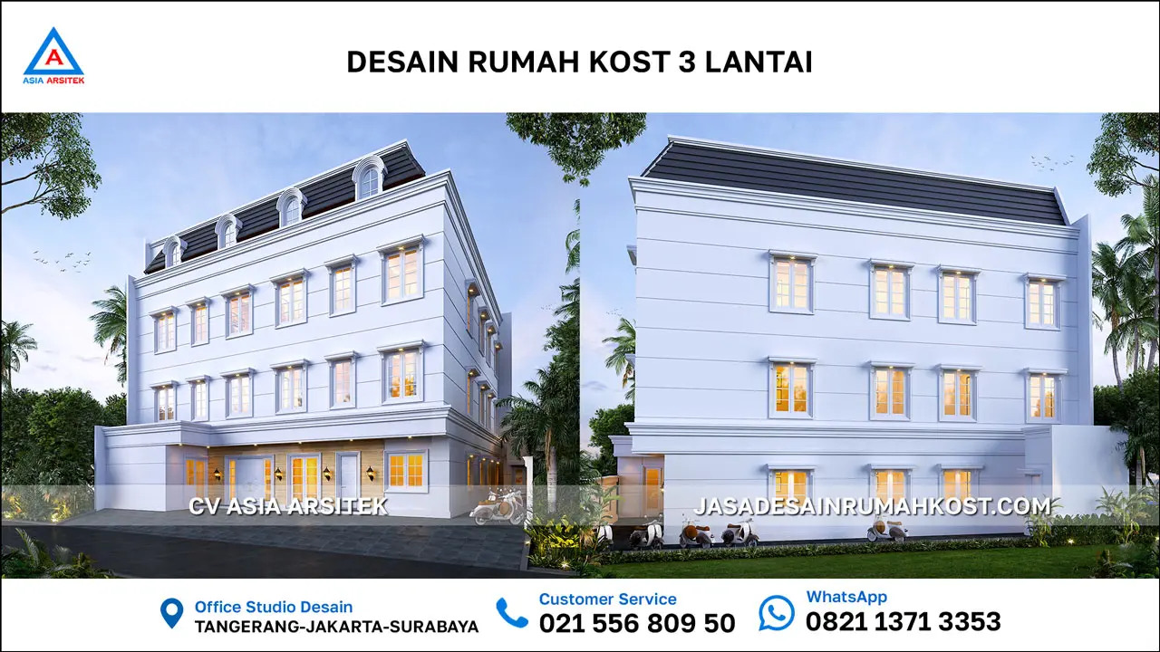 Jasa Desain Rumah Kost 3 Lantai di Serpong Tangerang Selatan samping