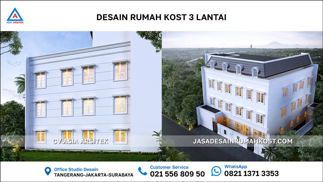 Jasa Desain Rumah Kost 3 Lantai di Serpong Tangerang Selatan atas