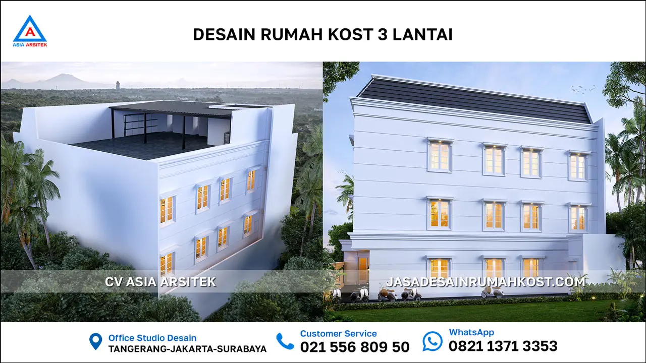 Jasa Desain Rumah Kost 3 Lantai di Serpong Tangerang Selatan atas belakang