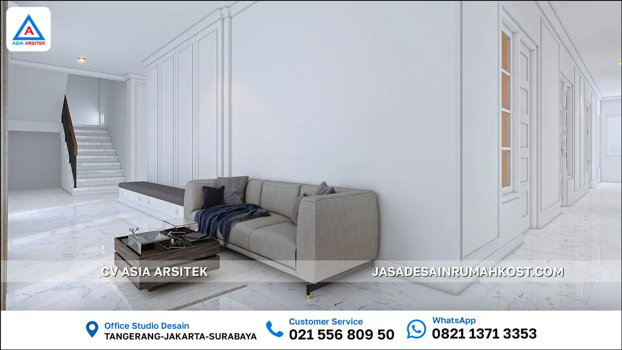 Jasa Desain Rumah Kost 3 Lantai di Serpong Tangerang Selatan ruang duduk