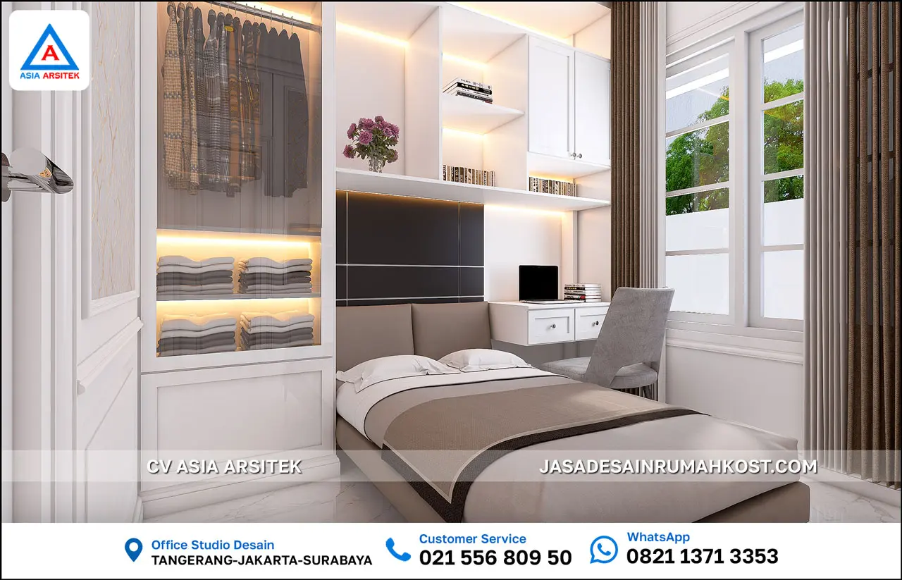 Jasa Desain Rumah Kost 3 Lantai di Tangerang Selatan kamar tidur kos