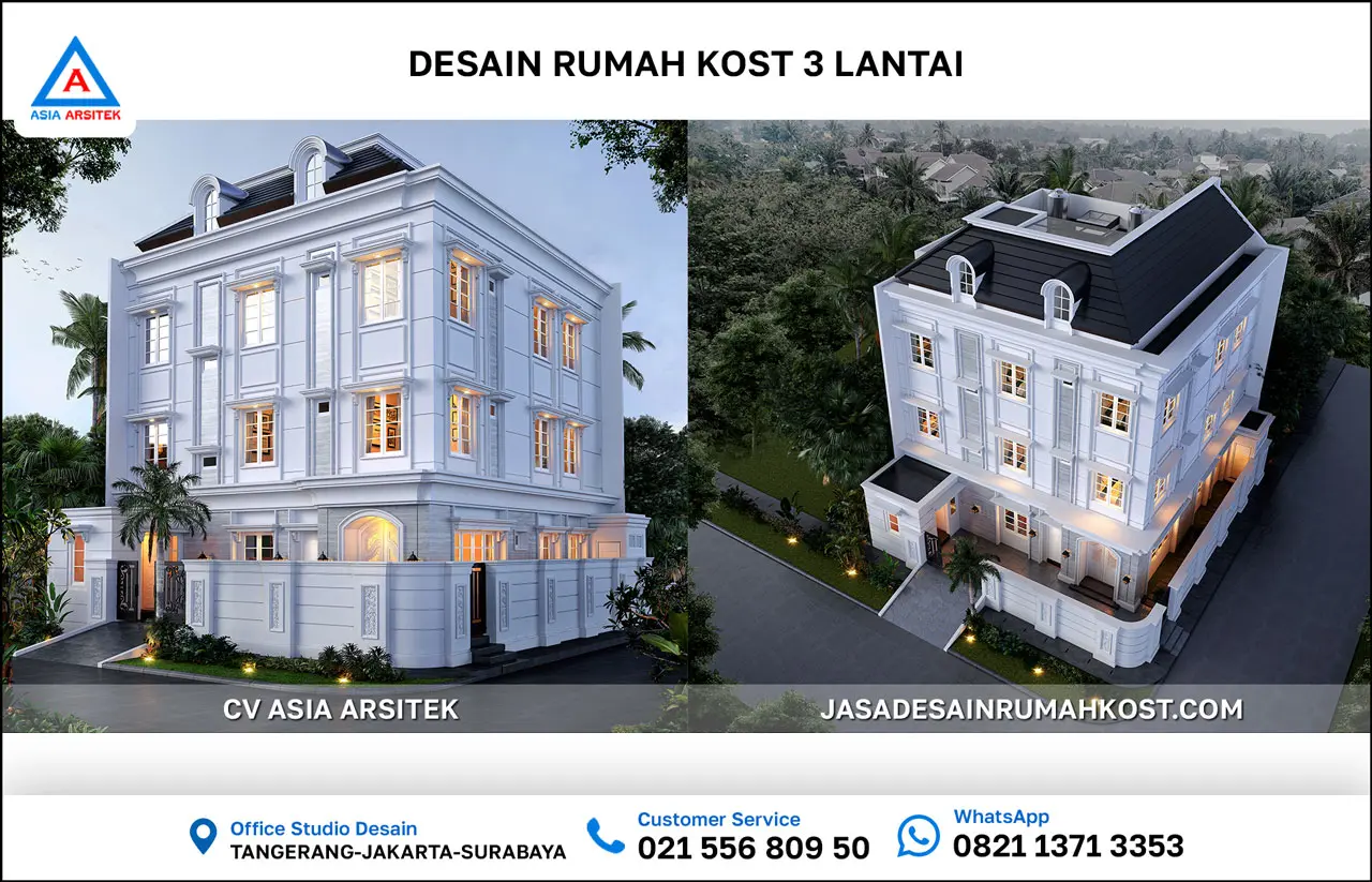 Jasa Desain Rumah Kost 3 Lantai di Tangerang Selatan depan