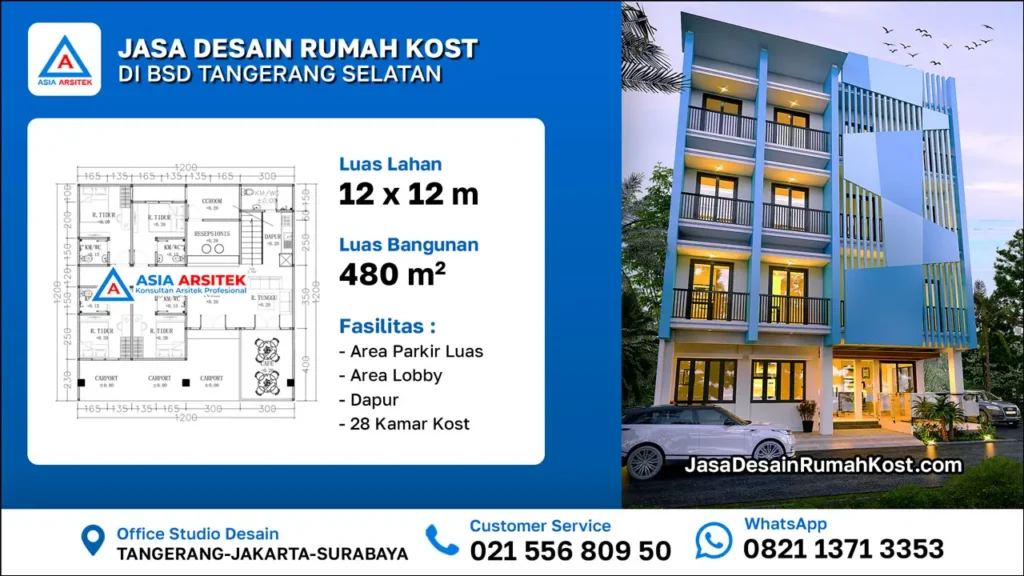 Jasa Desain Rumah Kost 4 Lantai di BSD Tangerang Selatan