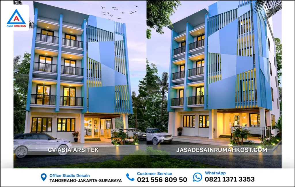 Jasa Desain Rumah Kost 4 Lantai di BSD Tangerang Selatan depan