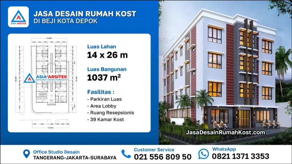 Jasa Desain Rumah Kost 4 Lantai di Beji Depok