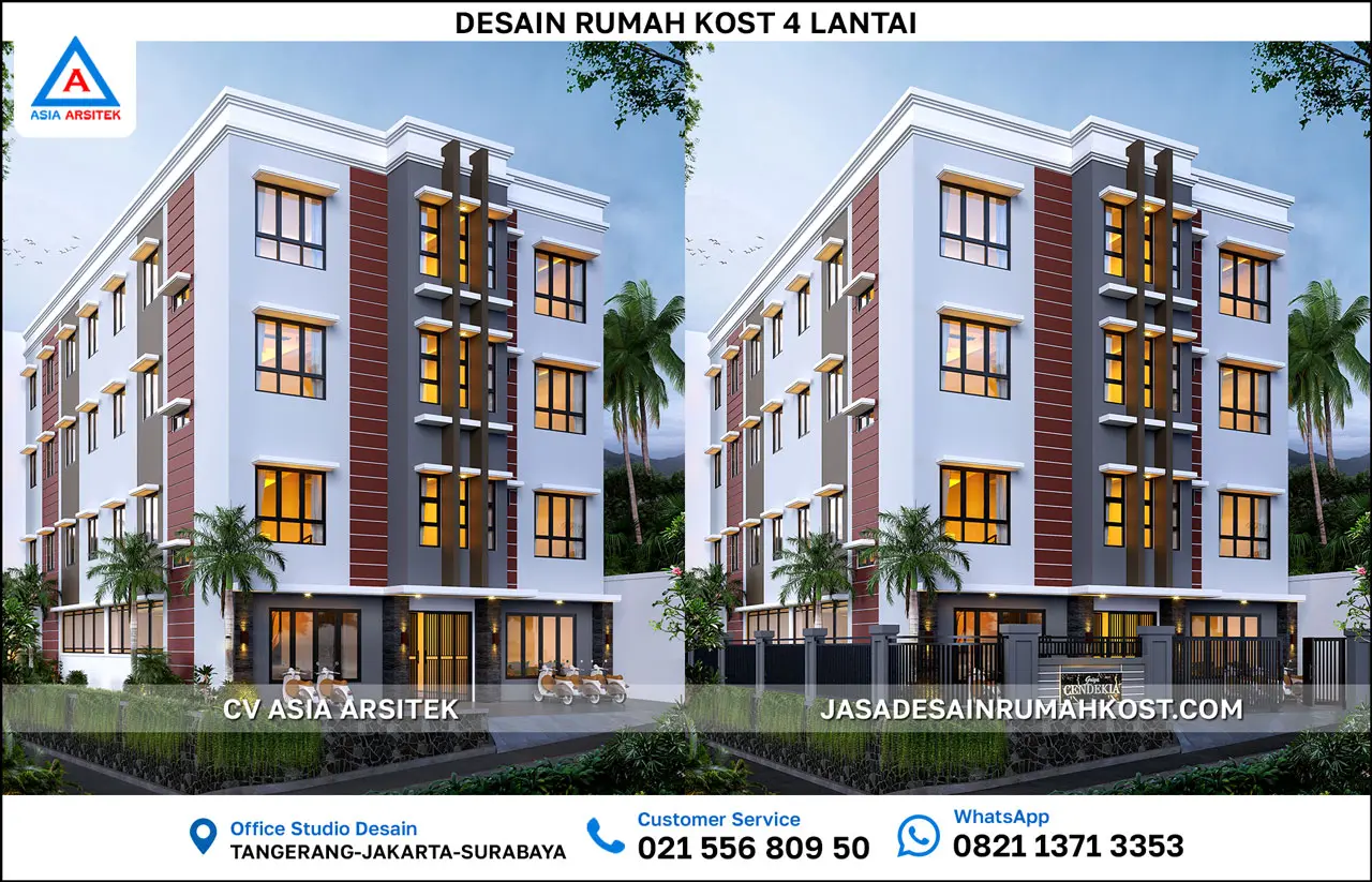 Jasa Desain Rumah Kost 4 Lantai di Beji Depok fasad
