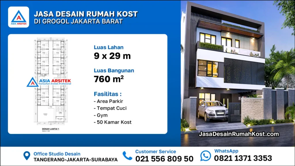 Jasa Desain Rumah Kost 4 Lantai di Grogol Jakarta Barat