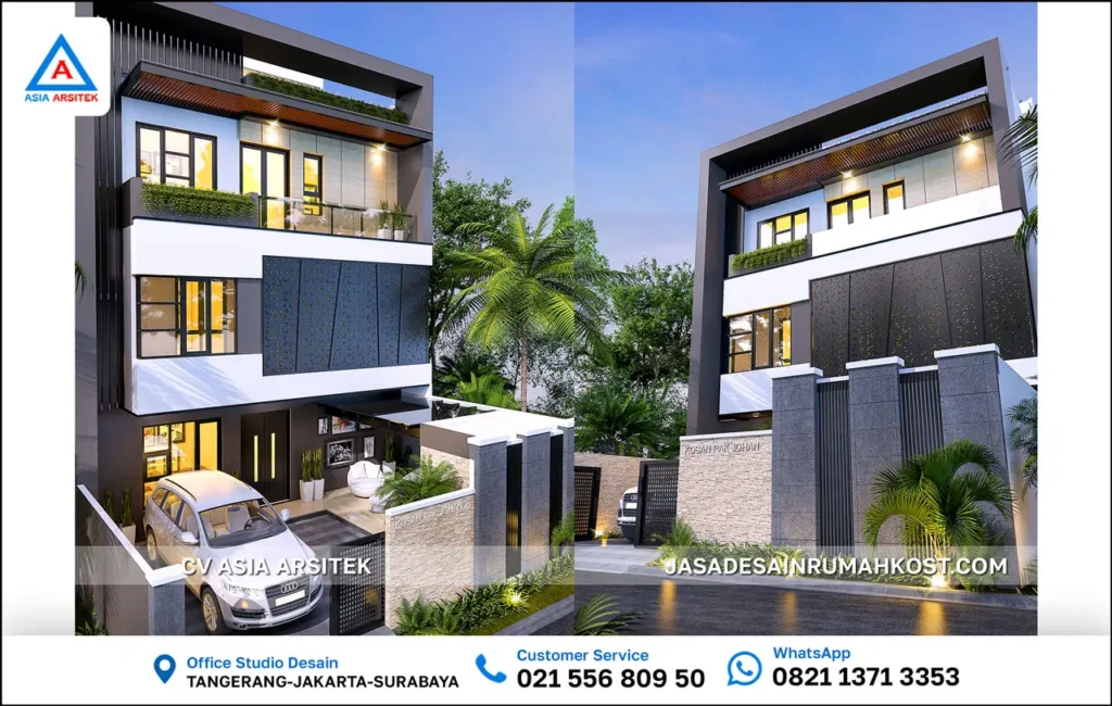 Jasa Desain Rumah Kost 4 Lantai di Grogol Jakarta Barat fasad