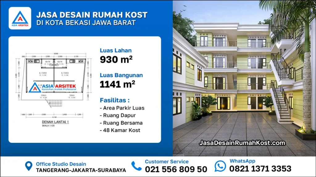 Jasa Desain Rumah Kost 4 Lantai di Kota Bekasi