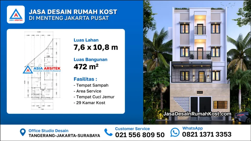Jasa Desain Rumah Kost 4 Lantai di Menteng Jakarta Pusat