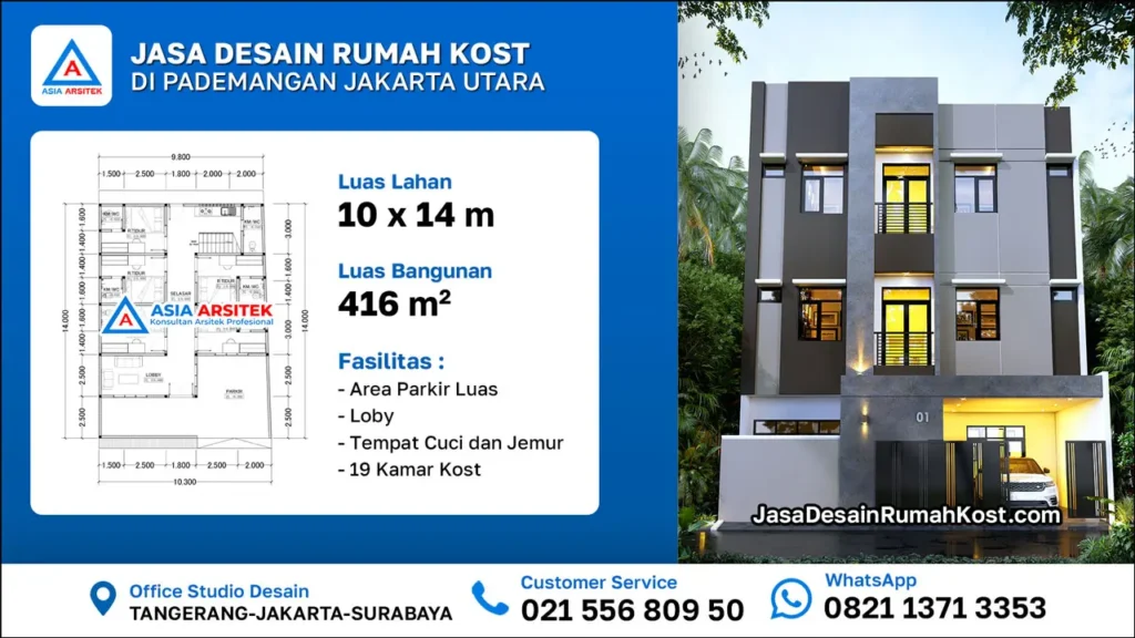 Jasa Desain Rumah Kost 4 Lantai di Pademangan Jakarta Utara