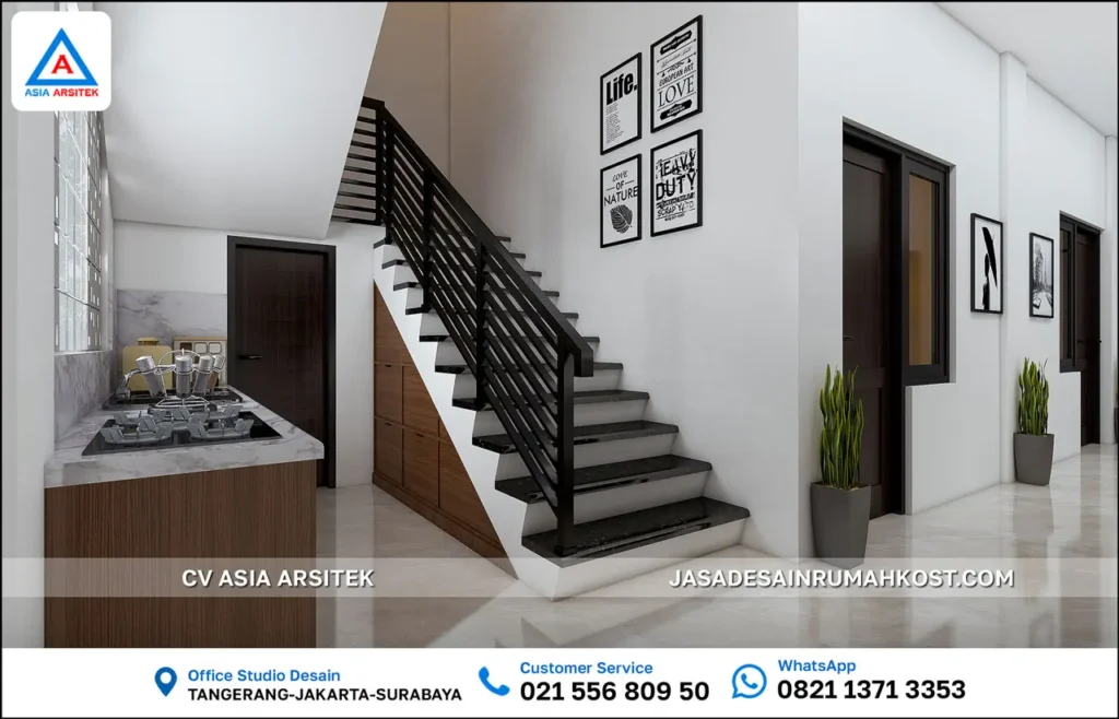Jasa Desain Rumah Kost 4 Lantai di Pademangan Jakarta Utara tangga