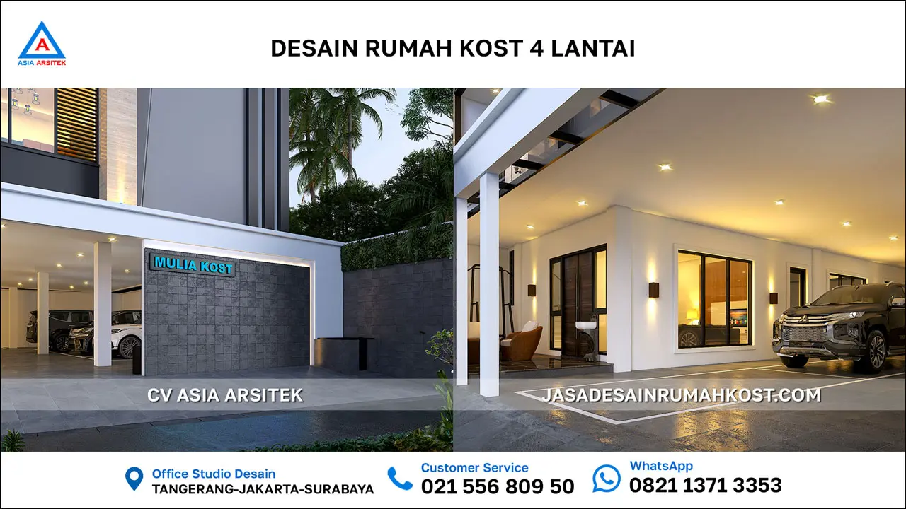 Jasa Desain Rumah Kost 4 Lantai di Pagedangan Tangerang area parkir