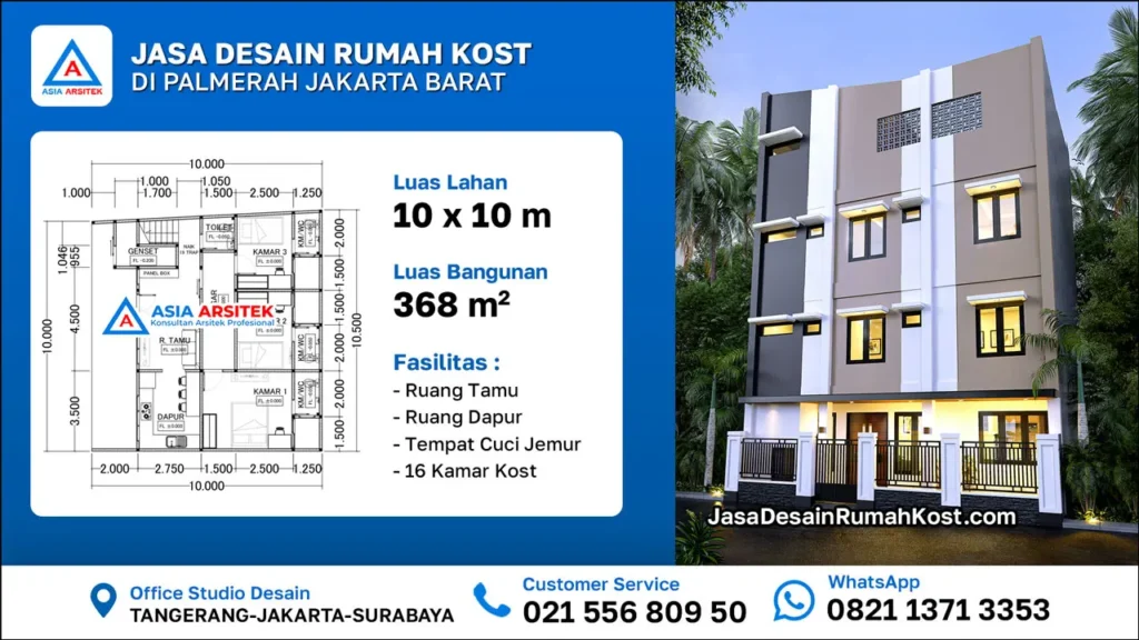 Jasa Desain Rumah Kost 4 Lantai di Palmerah Jakarta Barat