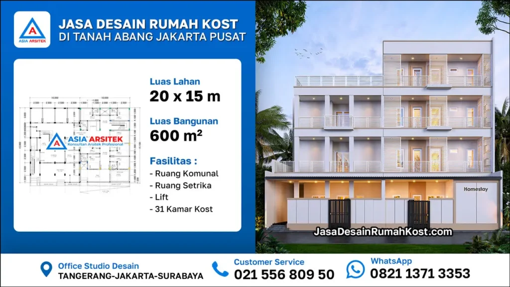 Jasa Desain Rumah Kost 4 Lantai di Tanah Abang Jakarta Pusat