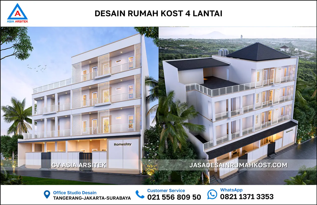 Jasa Desain Rumah Kost 4 Lantai di Tanah Abang Jakarta Pusat depan atas