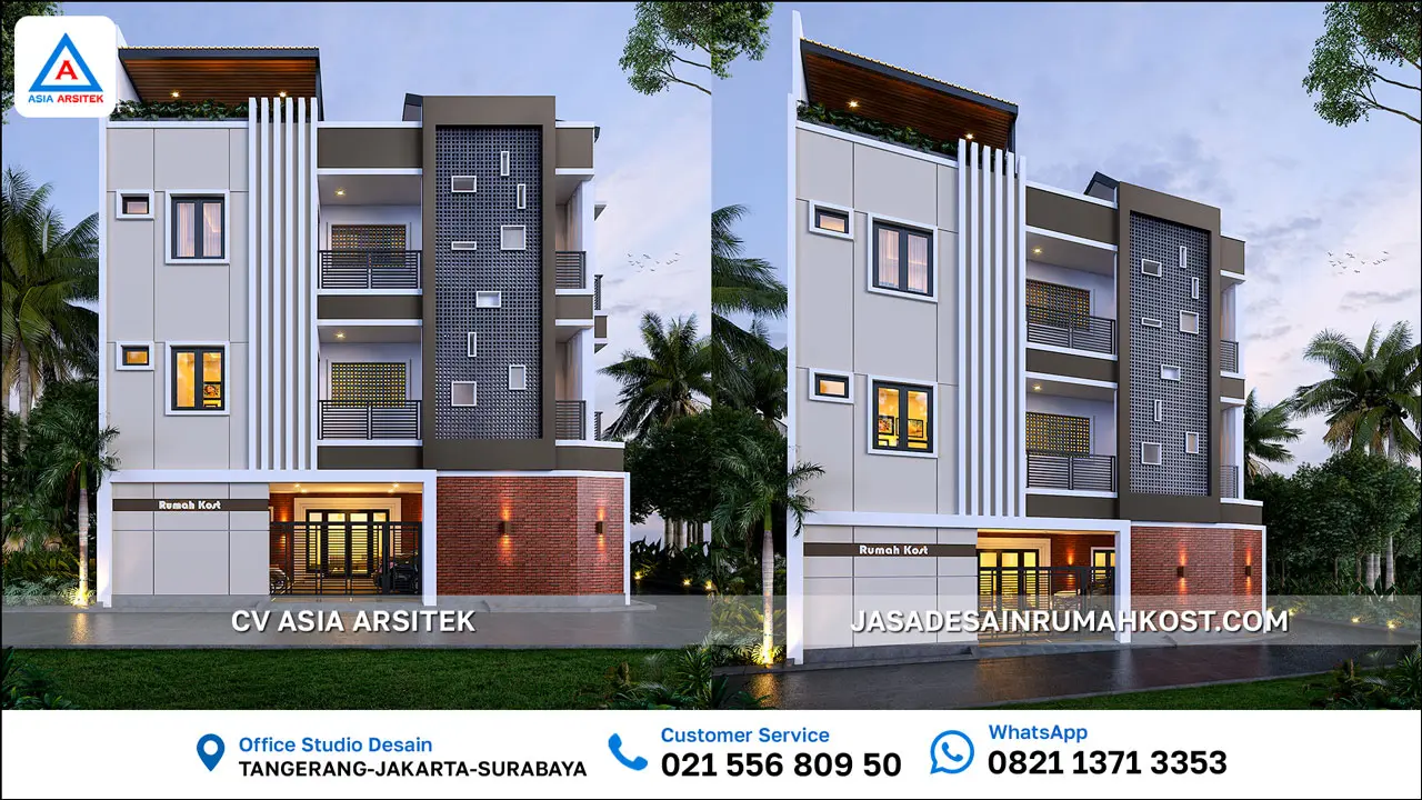 Jasa Desain Rumah Kost 4 Lantai di Tangerang Selatan tampak depan