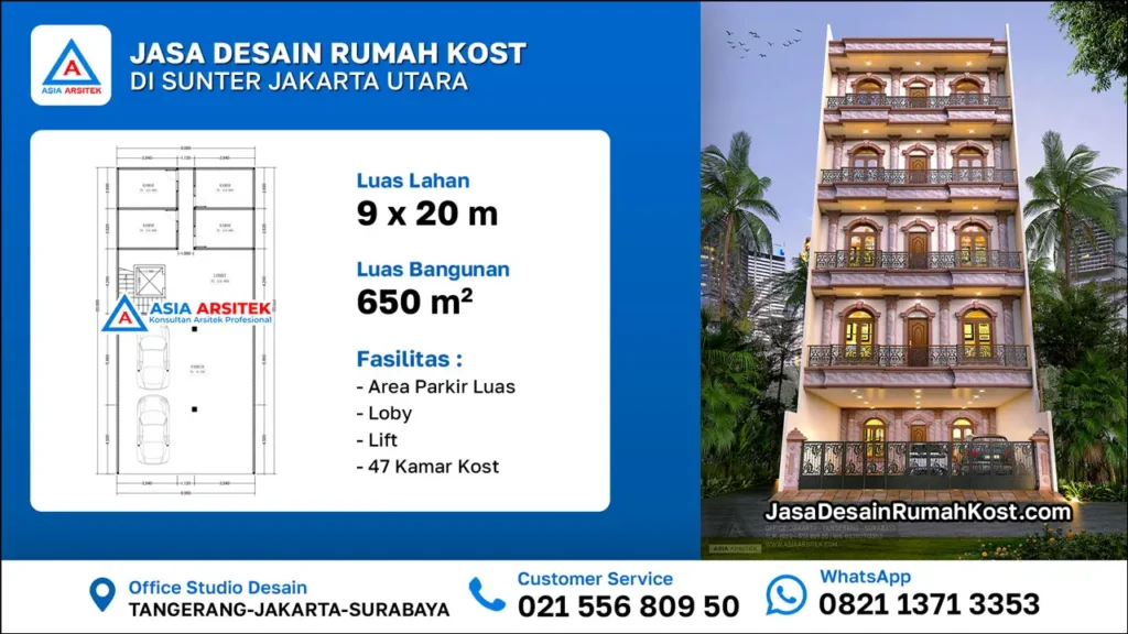 Jasa Desain Rumah Kost 5 Lantai di Sunter Jakarta Utara