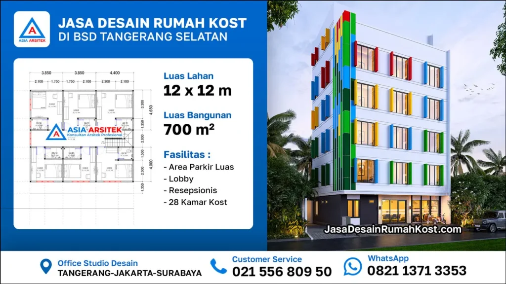 Jasa Desain Rumah Kost 6 Lantai di BSD Tangerang Selatan