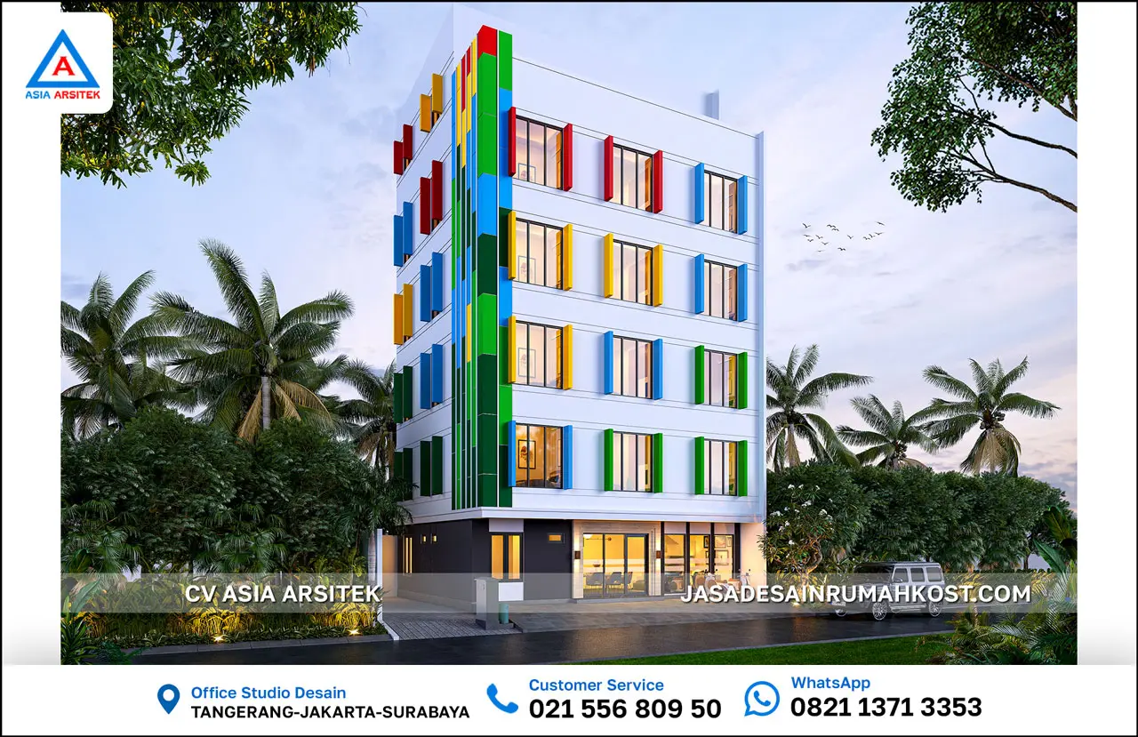 Jasa Desain Rumah Kost 6 Lantai di BSD Tangerang Selatan depan