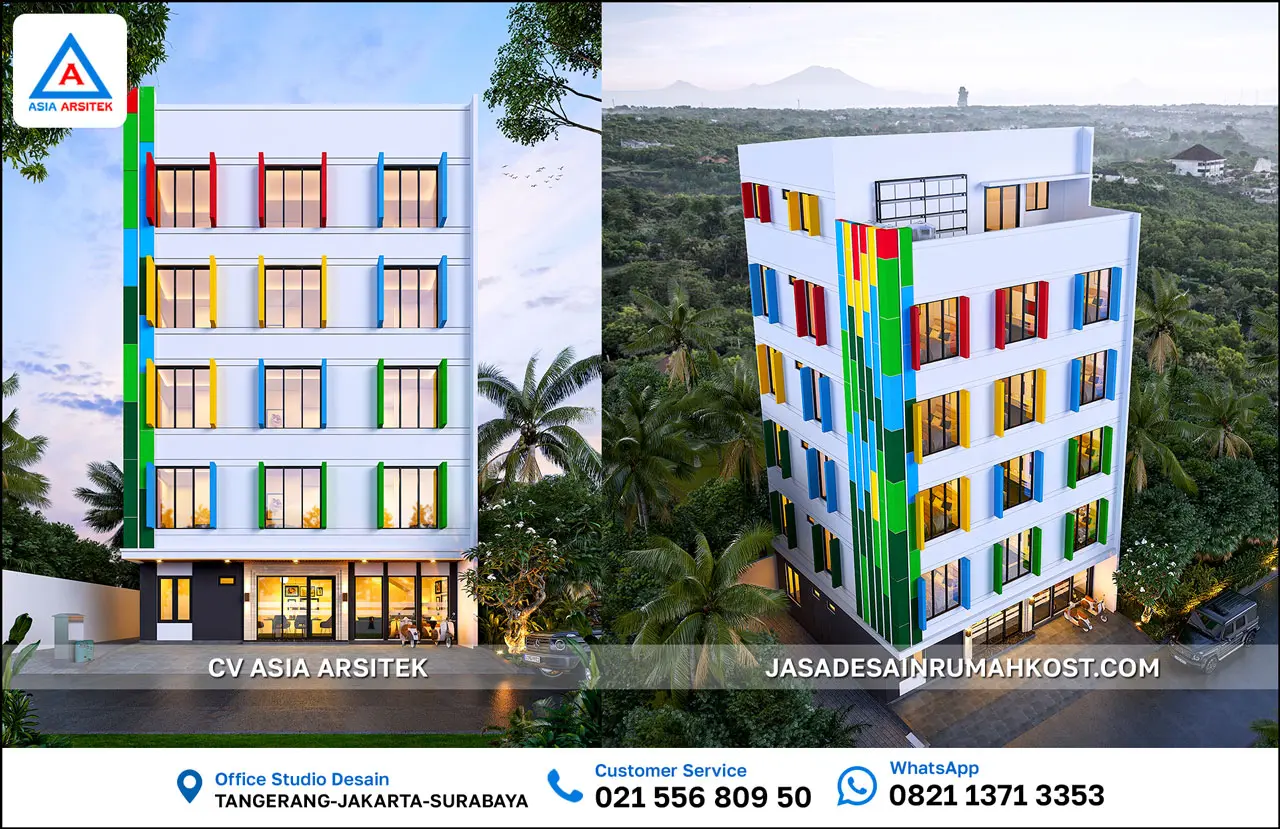 Jasa Desain Rumah Kost 6 Lantai di BSD Tangerang Selatan depan atas