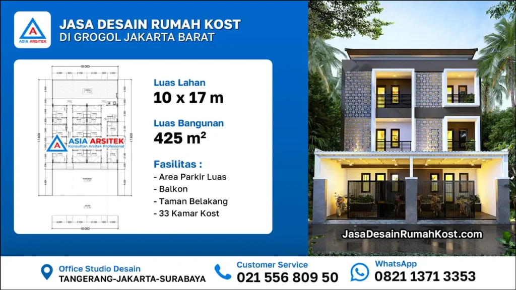 Jasa Desain Rumah Kost Minimalis 3 Lantai di Grogol Jakarta Barat